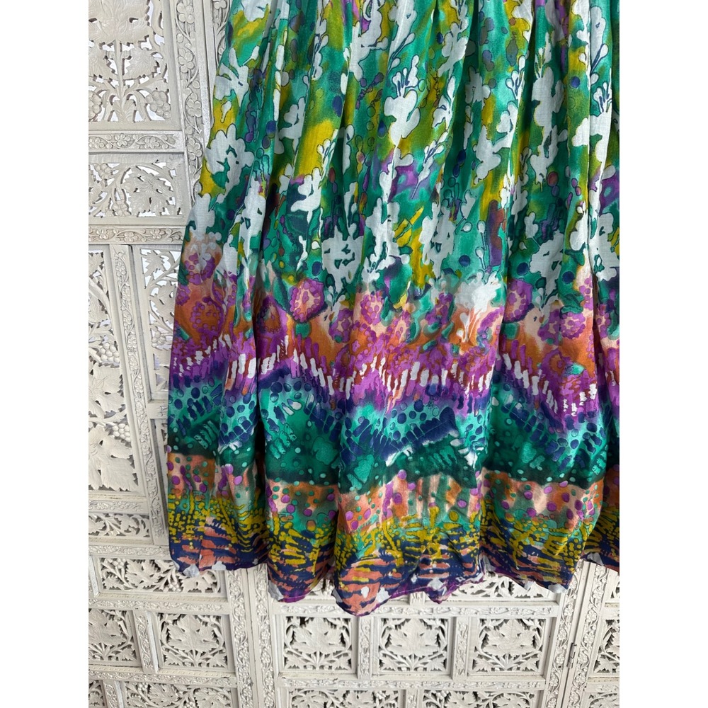 Vtg Colorful Artsy Rainbow Watercolor Flowy‎ Lined Midi Skirt Sz Medium - Picture 4 of 6